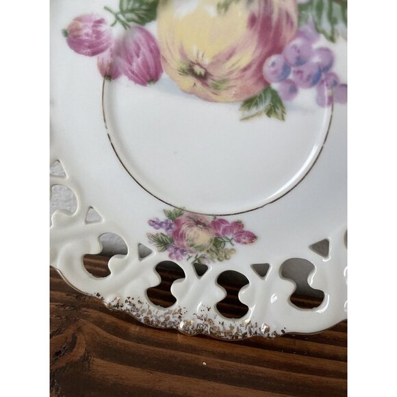 Vintage Reticulated Hand Painted Fruit Plate, 6” - Picture 3 of 9